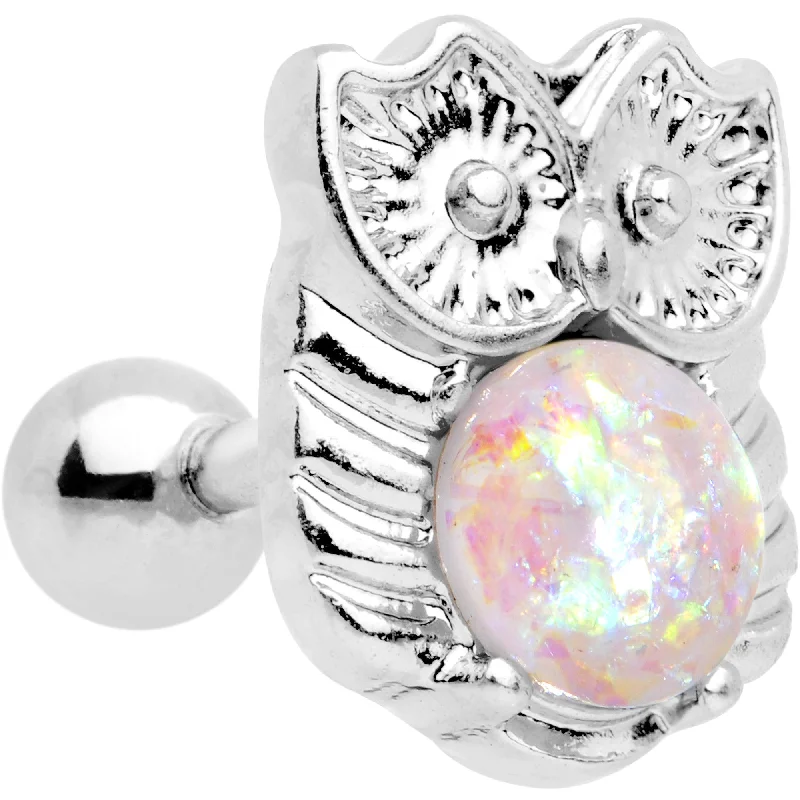 Women's Earrings – Elegant Designs for Every Personality--16 Gauge 1/4 White Faux Opal Guardian Owl Cartilage Tragus Earring