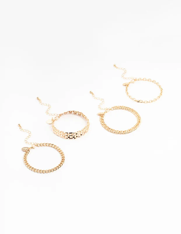 Chunky Bangles for Women-Gold Watch Link Chain Bracelets 4-Packs