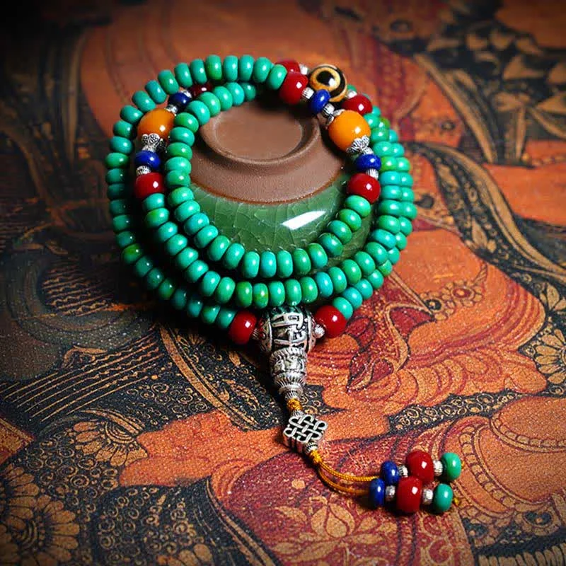 Men's Elastic Bracelets-Buddha Stones 108 Mala Beads Tibetan Turquoise Dzi Bead Protection Bracelet Men's Elastic Bracelets-Buddha Stones 108 Mala Beads Tibetan Turquoise Dzi Bead Protection Bracelet