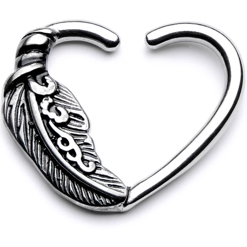 Women's Earrings – Elegant Designs for Every Personality--16 Gauge 3/8 Feather Love Right Heart Closure Ring Women's Earrings – Elegant Designs for Every Personality--16 Gauge 3/8 Feather Love Right Heart Closure Ring