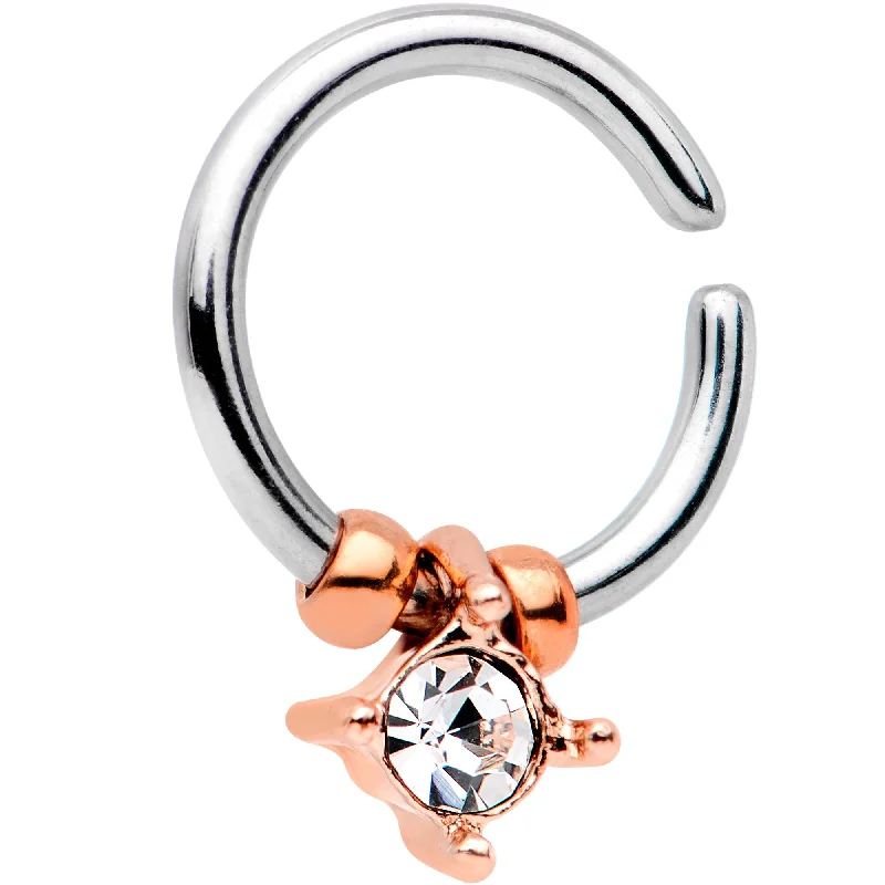 Nose Rings for Urban Look -16 Gauge Rose Gold Tone Clear Gem Drop Annealed Seamless Circular Ring Nose Rings for Urban Look -16 Gauge Rose Gold Tone Clear Gem Drop Annealed Seamless Circular Ring