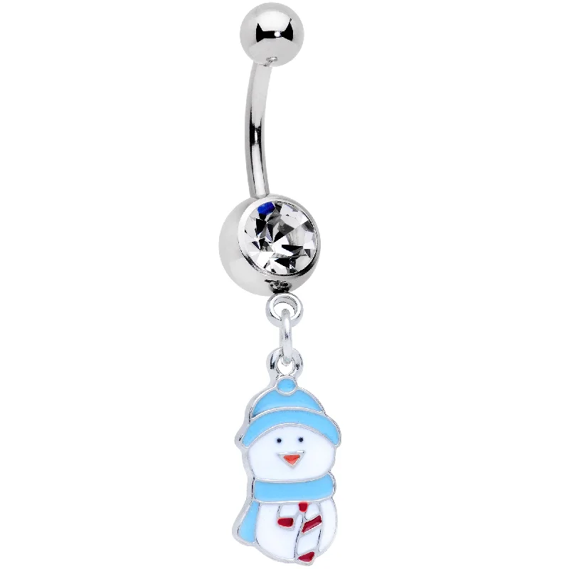 Designer Belly Rings for Trendy Women -Clear Gem Blue Hat Snowman Winter Holiday Dangle Belly Ring Designer Belly Rings for Trendy Women -Clear Gem Blue Hat Snowman Winter Holiday Dangle Belly Ring
