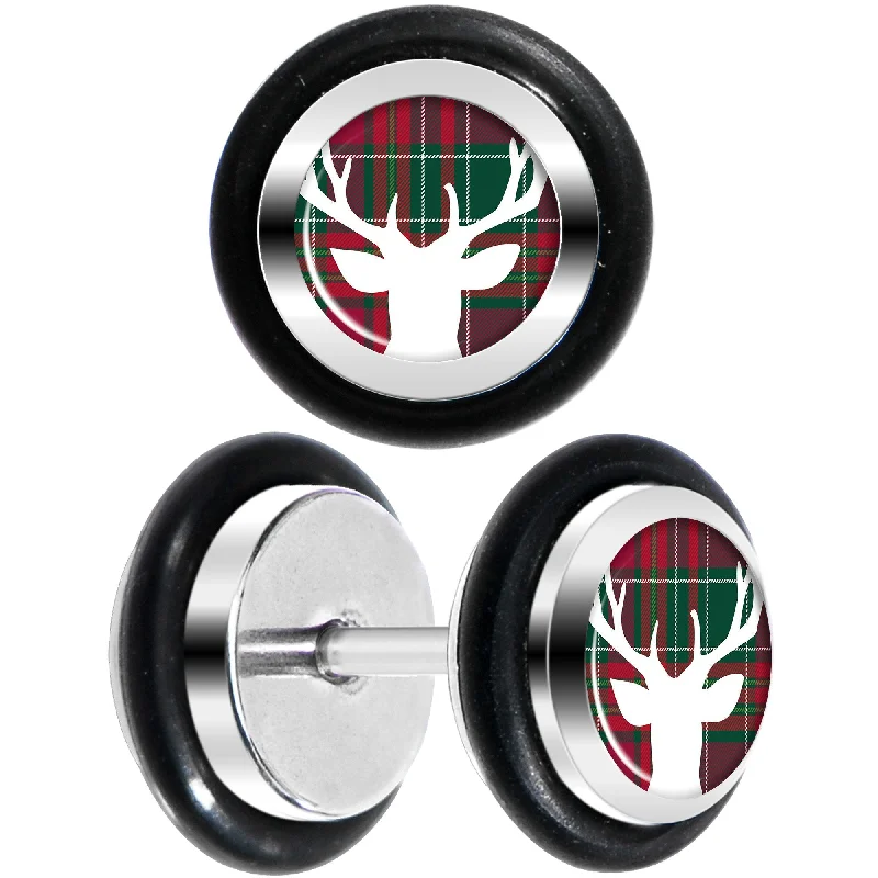 Women's Earrings – Elegant Designs for Every Personality--Red Green Plaid Reindeer Cheater Plug Set Women's Earrings – Elegant Designs for Every Personality--Red Green Plaid Reindeer Cheater Plug Set