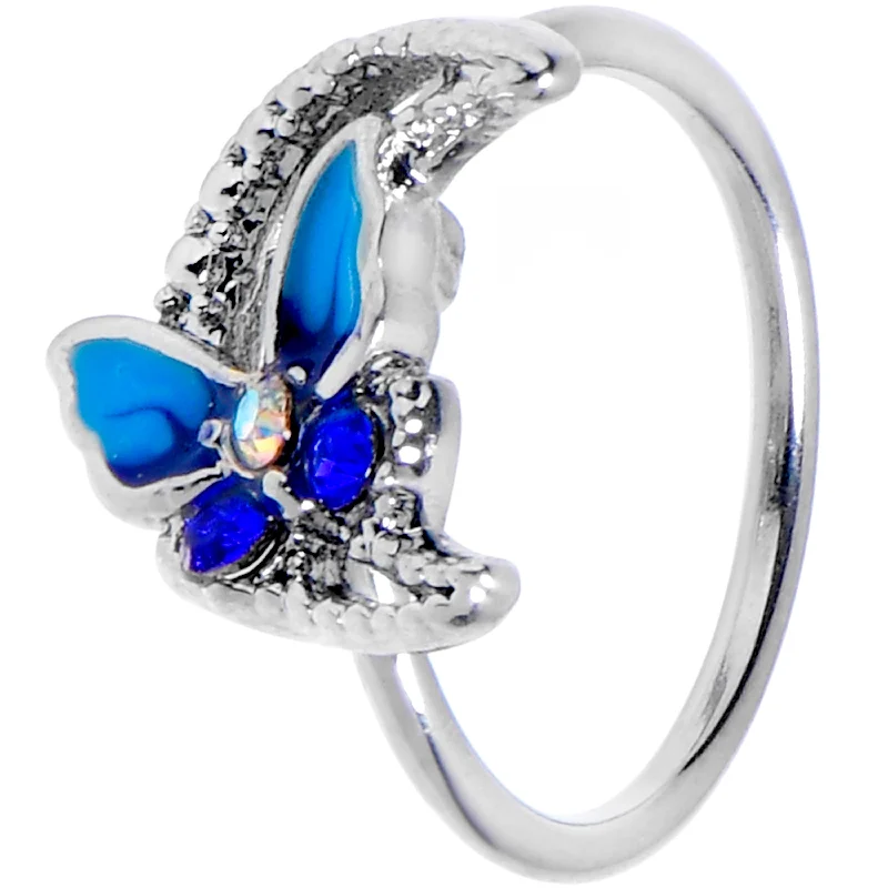 Trendy Nose Rings for Boho Look -20 Gauge 5/1/6 Aurora Gem Butterfly Blue Beauty Nose Hoop Trendy Nose Rings for Boho Look -20 Gauge 5/1/6 Aurora Gem Butterfly Blue Beauty Nose Hoop