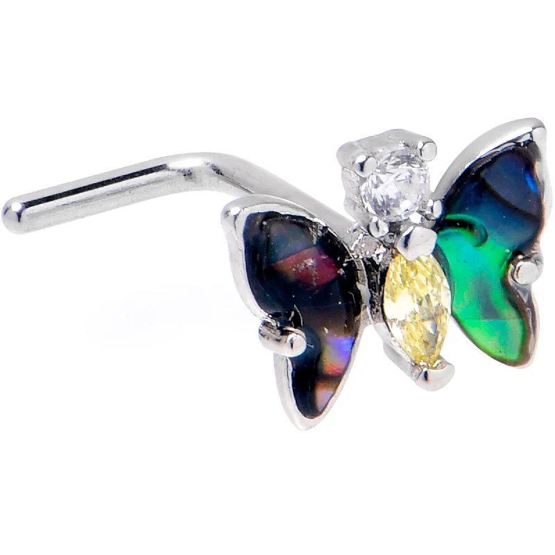 Nose Rings for Comfort -20 Gauge 7mm Yellow Clear Gem Dark Butterfly L Shape Nose Ring Nose Rings for Comfort -20 Gauge 7mm Yellow Clear Gem Dark Butterfly L Shape Nose Ring