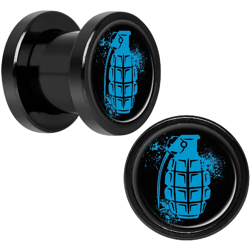 Women's Earrings – Elegant Designs for Every Personality--Blue Grenade Black Anodized Screw Fit Plug Set 0 Gauge