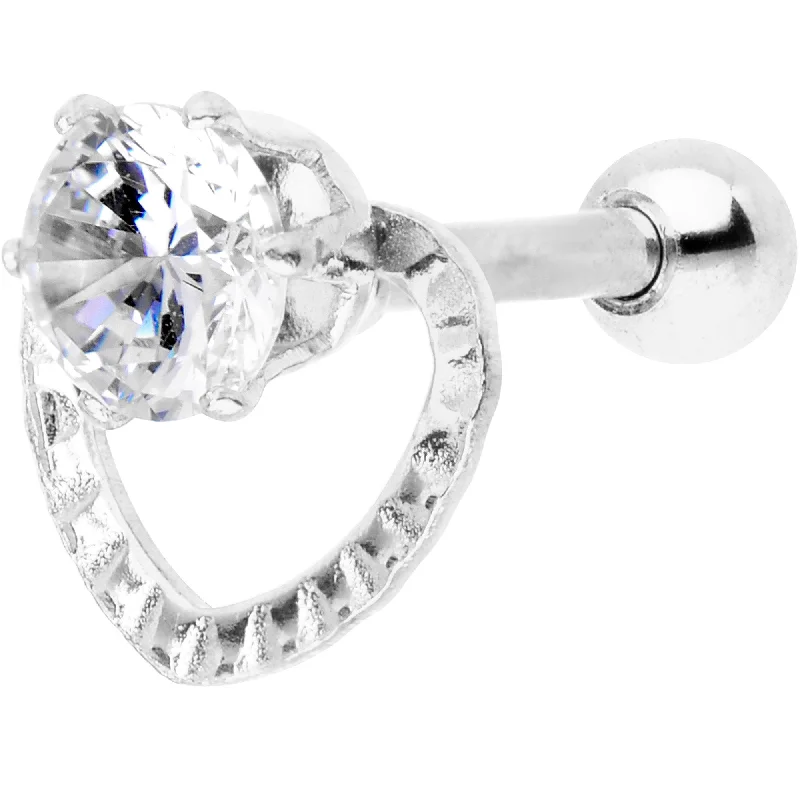 Women's Earrings – Elegant Designs for Every Personality--Clear CZ Gem Valentine Heart Cartilage Tragus Piercing