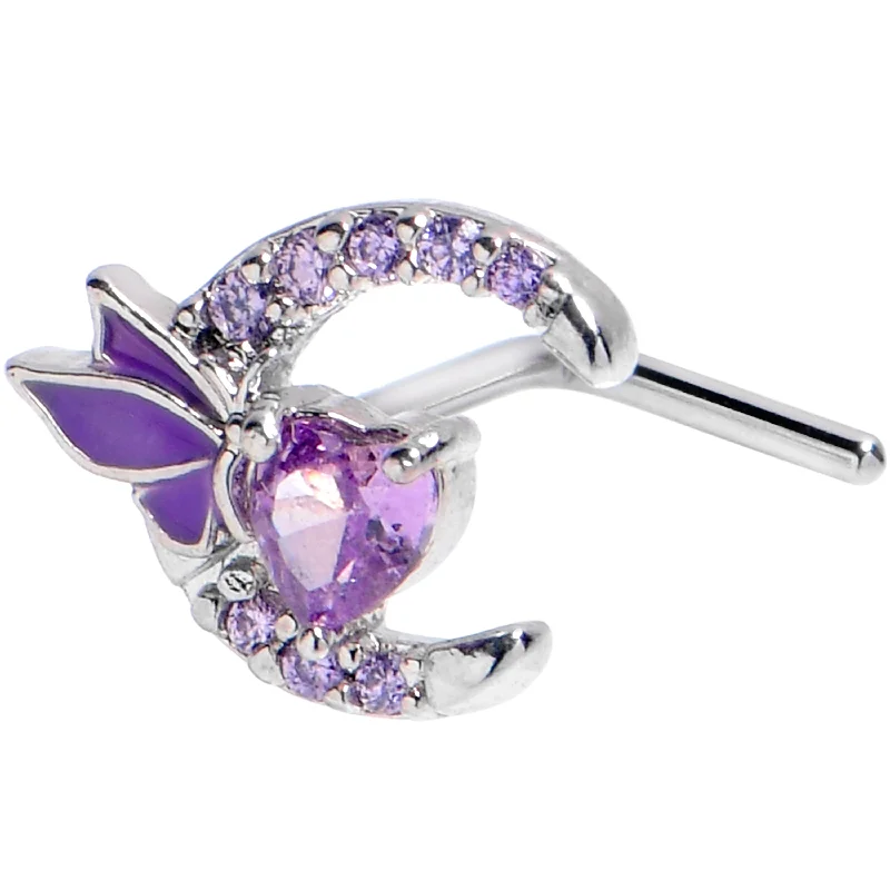 Diamond Nose Rings -20 Gauge 7mm Purple Gem Butterfly Heart Moon L Shape Nose Ring
