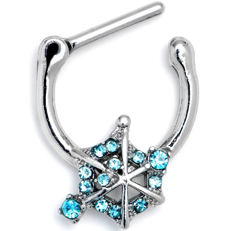 Nose Rings with Silver Finish -16 Gauge 5/16 Blue Gem Spiderweb Goth Cartilage Clicker Nose Rings with Silver Finish -16 Gauge 5/16 Blue Gem Spiderweb Goth Cartilage Clicker