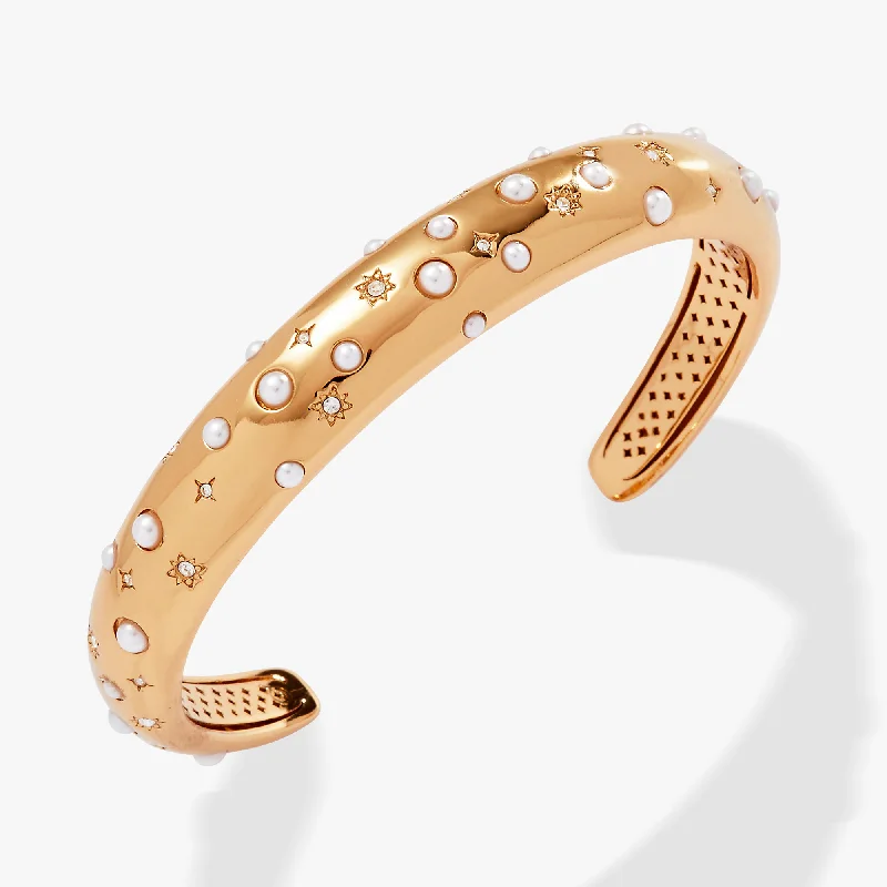 Customizable Bangles for Women-Pearl and Crystal Cuff Bracelet