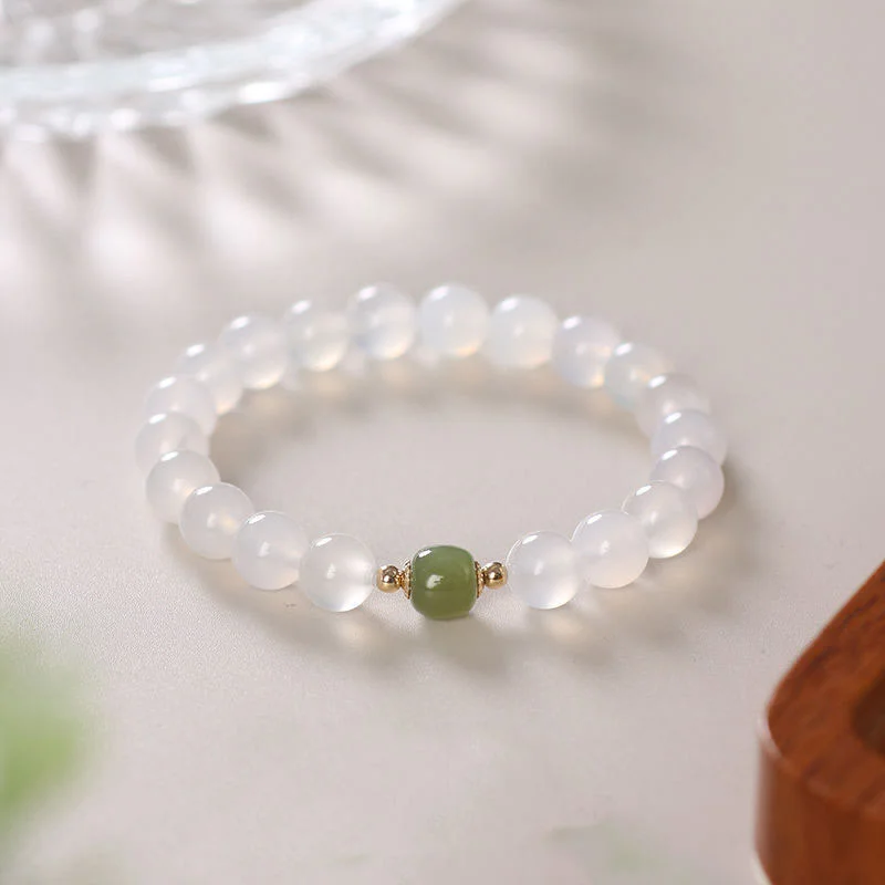 Personalized Diamond Bangles for Women-Buddha Stones Natural White Agate Jade Luck Bracelet Personalized Diamond Bangles for Women-Buddha Stones Natural White Agate Jade Luck Bracelet