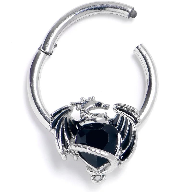 Women's Earrings – Elegant Designs for Every Personality--16 Gauge 3/8 Black Gem Heart ofDragon Hinged Segment Ring