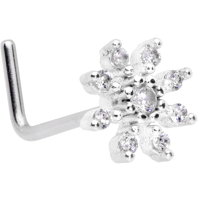Nose Rings with Unique Designs for All -20 Gauge 1/4 Clear CZ Gem Flower L Shaped Nose Ring Nose Rings with Unique Designs for All -20 Gauge 1/4 Clear CZ Gem Flower L Shaped Nose Ring