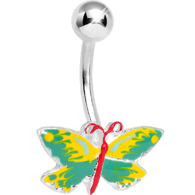 Comfortable Belly Rings for Active Lifestyles -Green and Yellow Lightning Butterfly Belly Ring Comfortable Belly Rings for Active Lifestyles -Green and Yellow Lightning Butterfly Belly Ring