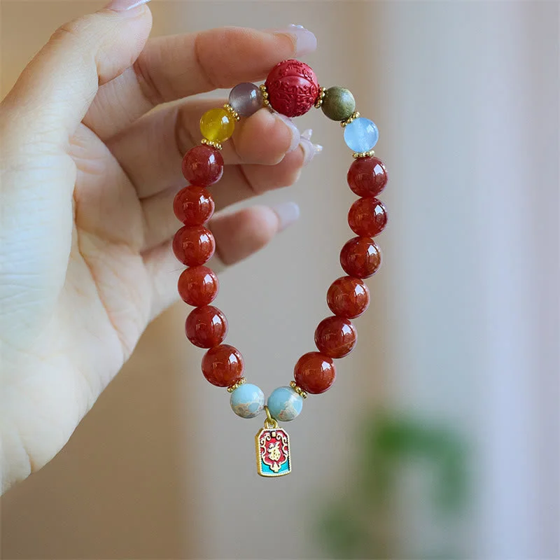 Polished Gold Bangles for Women-Buddha Stones Natural Red Agate Peace Talisman Fu Character Dragon Tail Confidence Charm Bracelet Polished Gold Bangles for Women-Buddha Stones Natural Red Agate Peace Talisman Fu Character Dragon Tail Confidence Charm Bracelet