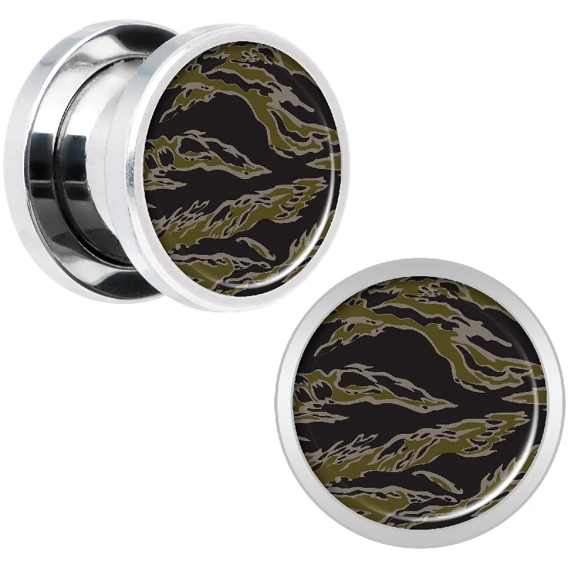 Women's Earrings – Elegant Designs for Every Personality--Tiger Camo Print Steel Screw Fit Plug Set 00 Gauge Women's Earrings – Elegant Designs for Every Personality--Tiger Camo Print Steel Screw Fit Plug Set 00 Gauge
