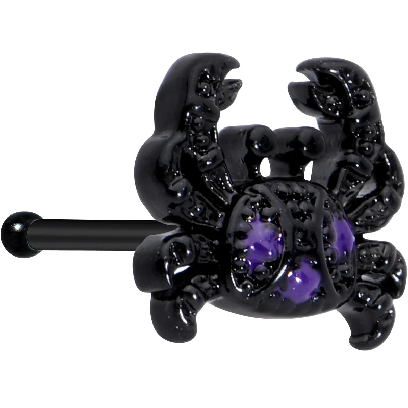 Elegant Nose Rings with Stones -20 Gauge 1/4 Purple Gem Black Chic Crab Nose Bone