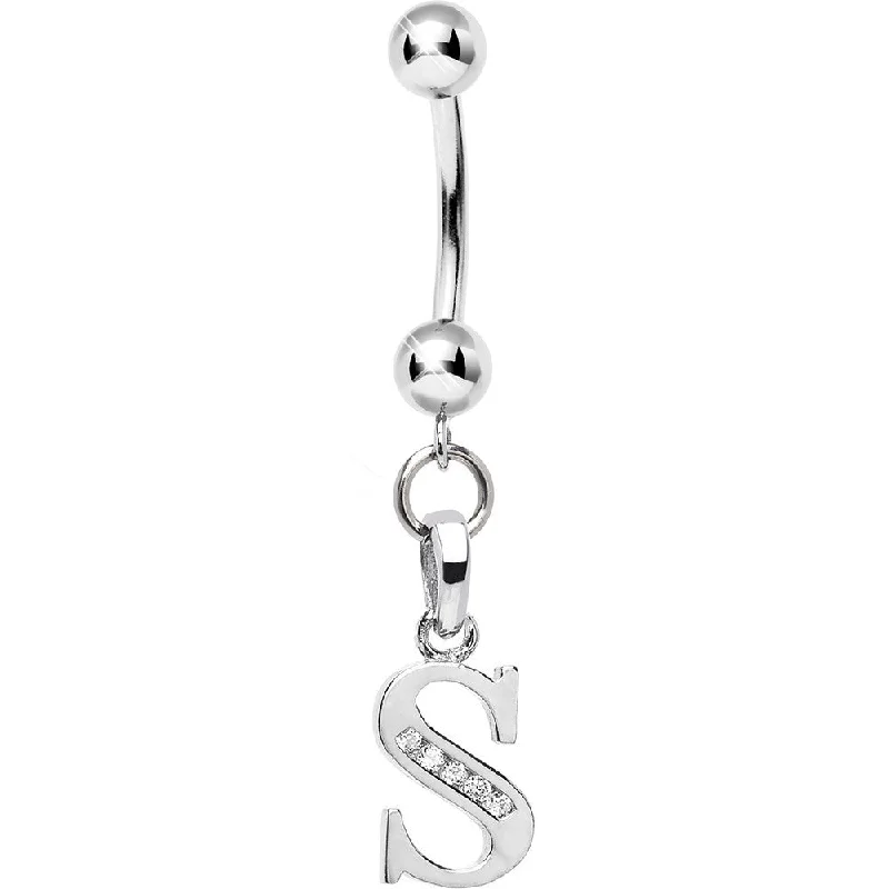 Trendy Belly Rings for Bold Fashion Statements -16 Gauge Solid 14kt White Gold CZ Initial S Belly Ring Trendy Belly Rings for Bold Fashion Statements -16 Gauge Solid 14kt White Gold CZ Initial S Belly Ring
