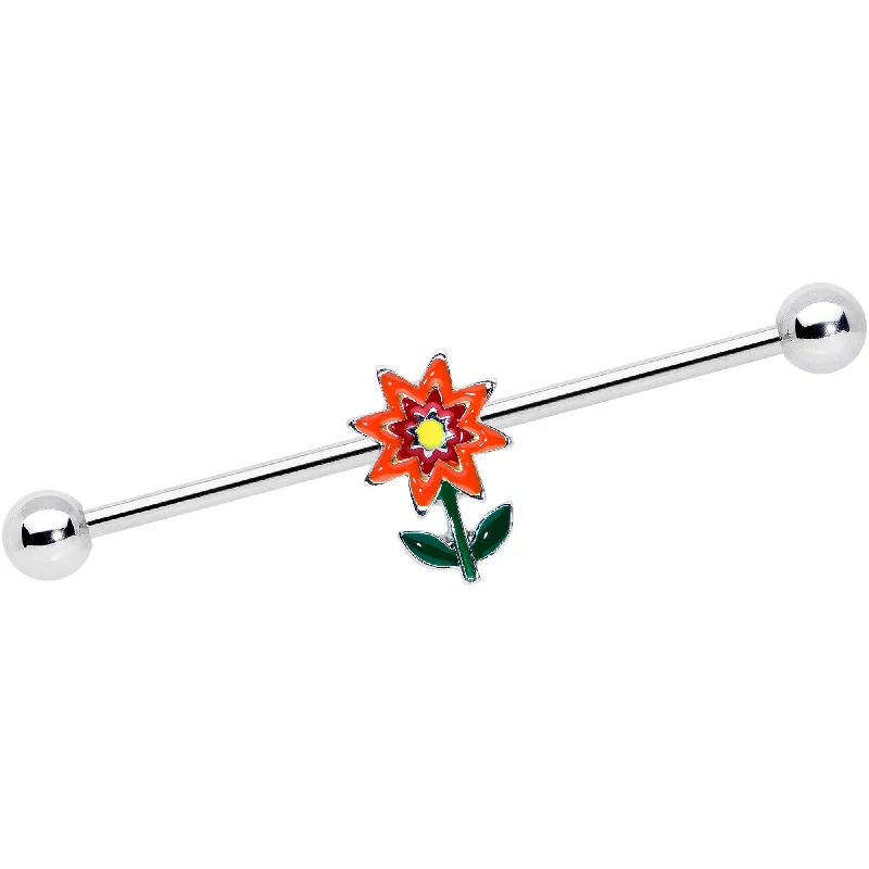 Women's Earrings – Elegant Designs for Every Personality--14 Gauge Red Orange Yellow Fanciful Flower Industrial Barbell 38mm Women's Earrings – Elegant Designs for Every Personality--14 Gauge Red Orange Yellow Fanciful Flower Industrial Barbell 38mm