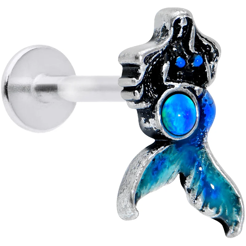 Elegant Lip Rings for Daily Wear16 Gauge 5/16 Blue Synth Opal Blue Tail Mermaid Labret Monroe Tragus Elegant Lip Rings for Daily Wear16 Gauge 5/16 Blue Synth Opal Blue Tail Mermaid Labret Monroe Tragus