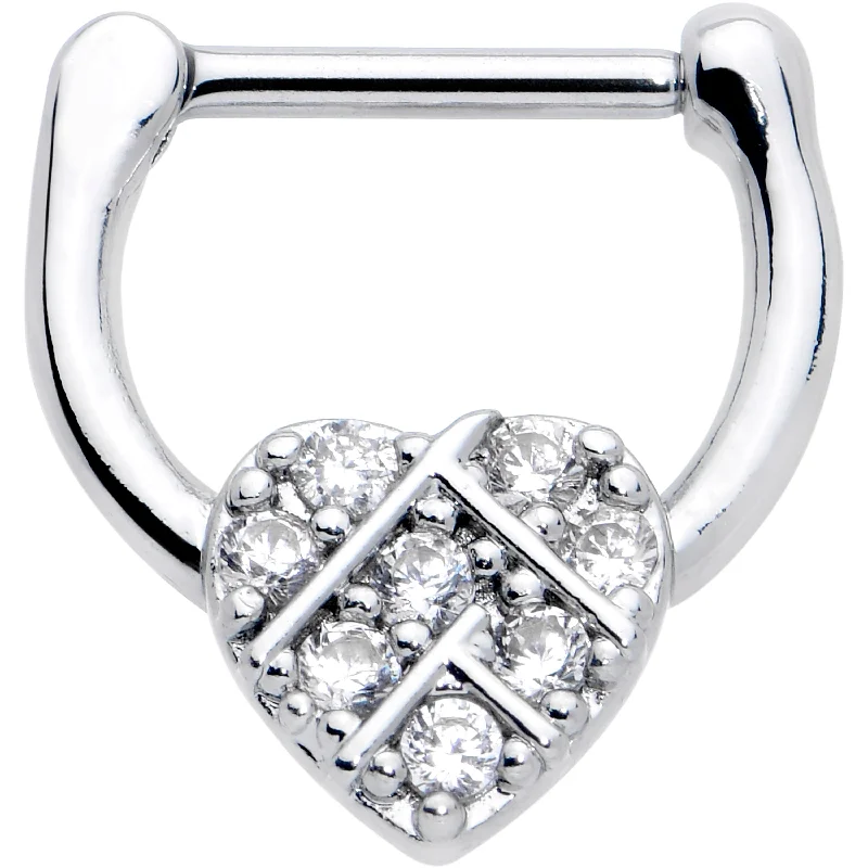 Women's Earrings – Elegant Designs for Every Personality--16 Gauge 1/4 Clear CZ Gem Lattice Heart Cartilage Clicker