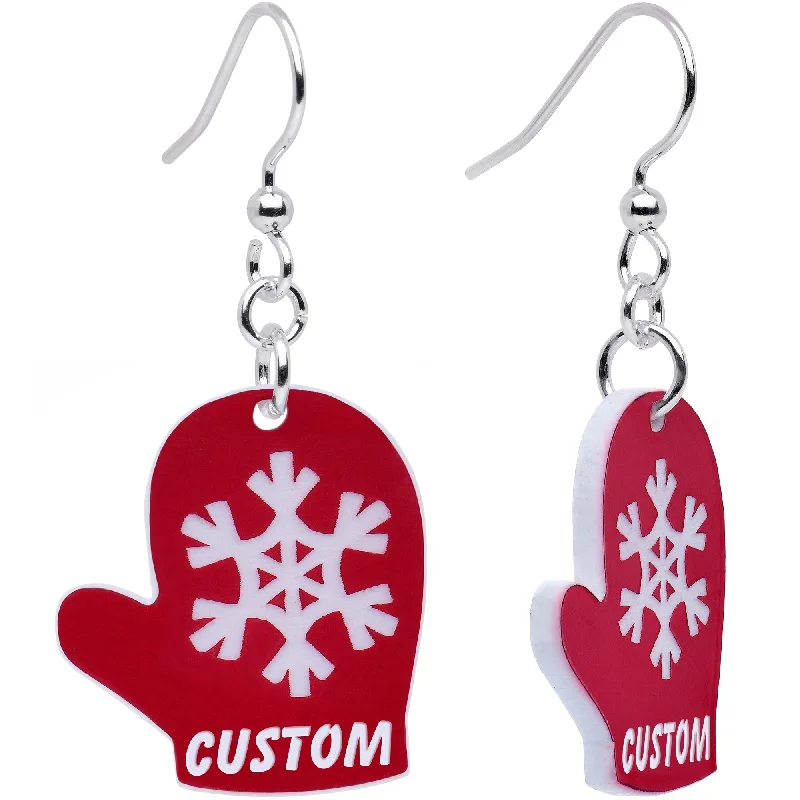 Women's Earrings – Elegant Designs for Every Personality--Custom Holiday Mittens Personalized Dangle Earrings (More Colors)