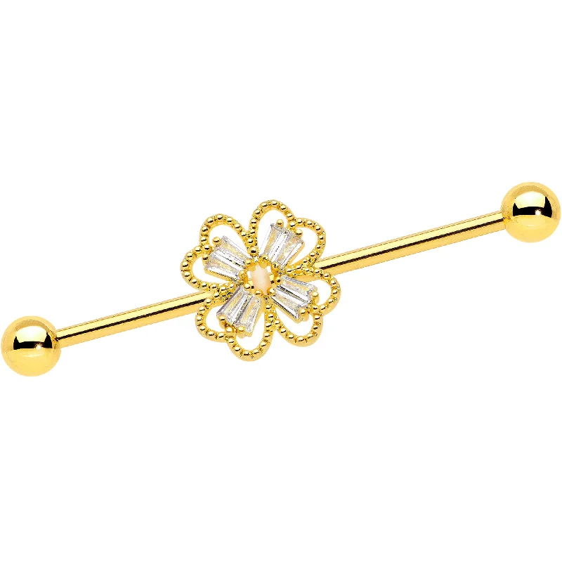Women's Earrings – Elegant Designs for Every Personality--14 Gauge Clear Gem Gold Tone Textured Cross Industrial Barbell 38mm