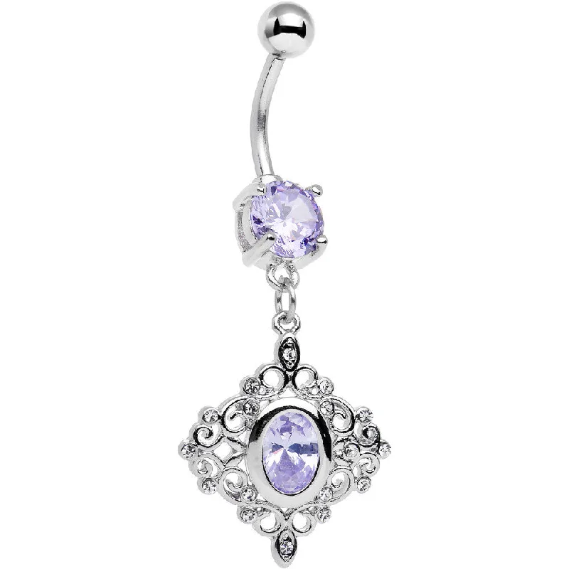 Unique Belly Rings with Creative Details -Clear Purple CZ Gem Princess Cut Drop Dangle Belly Ring Unique Belly Rings with Creative Details -Clear Purple CZ Gem Princess Cut Drop Dangle Belly Ring
