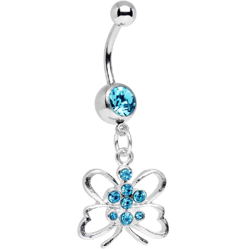 Belly Rings with Vibrant Gemstone Colors -Aqua Gem Diving Downward Butterfly Dangle Belly Ring Belly Rings with Vibrant Gemstone Colors -Aqua Gem Diving Downward Butterfly Dangle Belly Ring