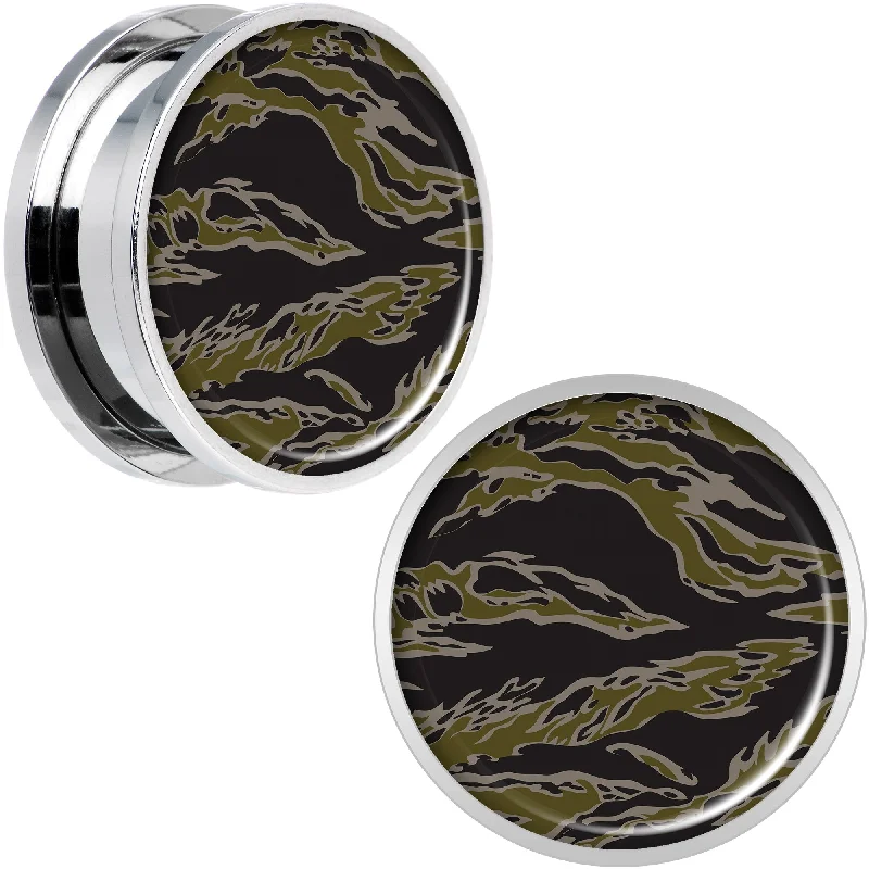 Women's Earrings – Elegant Designs for Every Personality--Tiger Camo Print Steel Screw Fit Plug Set 20mm Women's Earrings – Elegant Designs for Every Personality--Tiger Camo Print Steel Screw Fit Plug Set 20mm