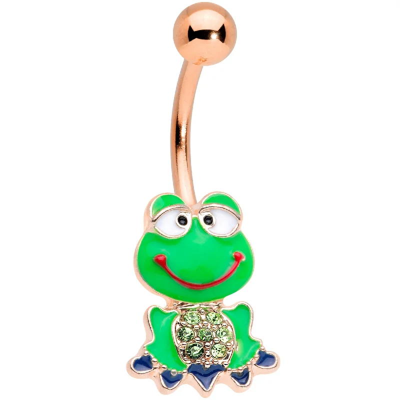 Beautiful Belly Rings for Stunning Style -Green Gem Rose Gold Tone Green Goofy Frog Belly Ring Beautiful Belly Rings for Stunning Style -Green Gem Rose Gold Tone Green Goofy Frog Belly Ring