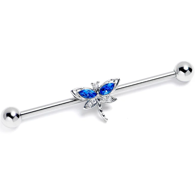 Women's Earrings – Elegant Designs for Every Personality--14 Gauge Clear Blue CZ Gem Dragonfly Dream Industrial Barbell 38mm Women's Earrings – Elegant Designs for Every Personality--14 Gauge Clear Blue CZ Gem Dragonfly Dream Industrial Barbell 38mm