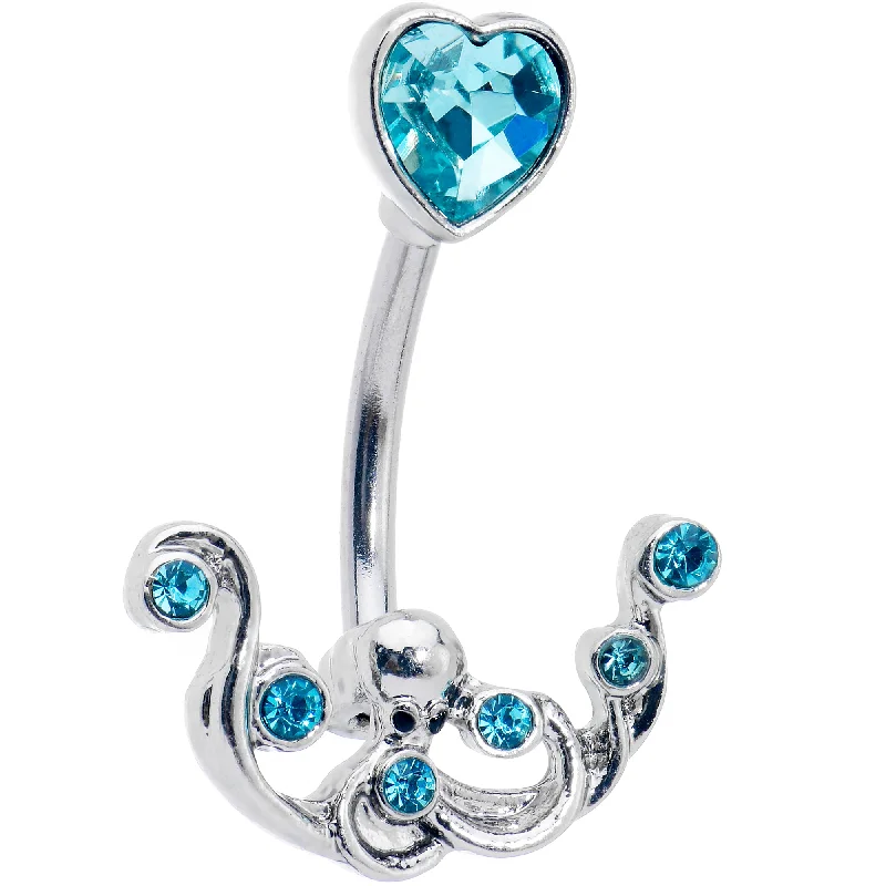Comfortable Belly Rings for Chic Comfort -Blue Gem Heart Scrolling Elegance Double Mount Belly Ring Comfortable Belly Rings for Chic Comfort -Blue Gem Heart Scrolling Elegance Double Mount Belly Ring
