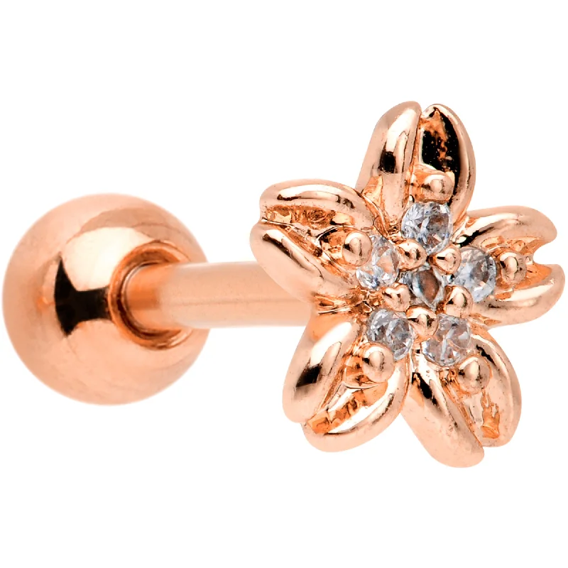 Women's Earrings – Elegant Designs for Every Personality--16 Gauge 1/4 Clear Gem Rose Gold Tone Flower Cartilage Tragus Earring