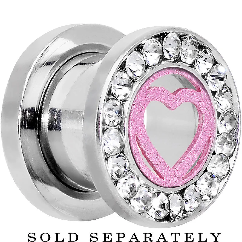 Women's Earrings – Elegant Designs for Every Personality--1/2 Stainless Steel Clear Gem Pink Heart Tunnel Plug Women's Earrings – Elegant Designs for Every Personality--1/2 Stainless Steel Clear Gem Pink Heart Tunnel Plug