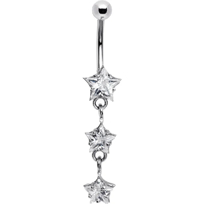 Stunning Belly Rings for Glamorous Fashion -16 Gauge Solid 14kt White Gold Zirconia Trio Star Belly Ring Stunning Belly Rings for Glamorous Fashion -16 Gauge Solid 14kt White Gold Zirconia Trio Star Belly Ring