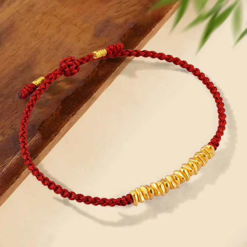 Men's Engraved Charm Bracelets-Buddha Stones 999 Gold Small Gold Pieces Design Handmade Protection Braided Rope Bracelet Men's Engraved Charm Bracelets-Buddha Stones 999 Gold Small Gold Pieces Design Handmade Protection Braided Rope Bracelet