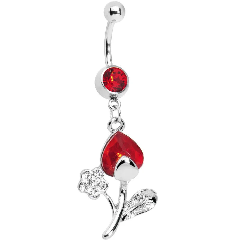 Trendy Belly Rings for Everyday Glam -Ruby Red Gem Tulip Flower Belly Ring