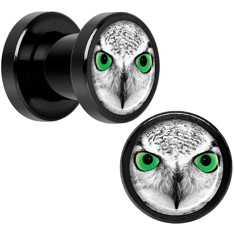 Women's Earrings – Elegant Designs for Every Personality--Black White Owl Black Anodized Screw Fit Plug Set 2 Gauge Women's Earrings – Elegant Designs for Every Personality--Black White Owl Black Anodized Screw Fit Plug Set 2 Gauge