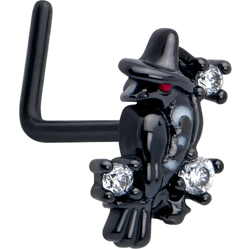 Nose Rings with Luxurious Appeal -20 Gauge 7mm Clear CZ Gem Black Raven Witch L Shape Nose Ring Nose Rings with Luxurious Appeal -20 Gauge 7mm Clear CZ Gem Black Raven Witch L Shape Nose Ring