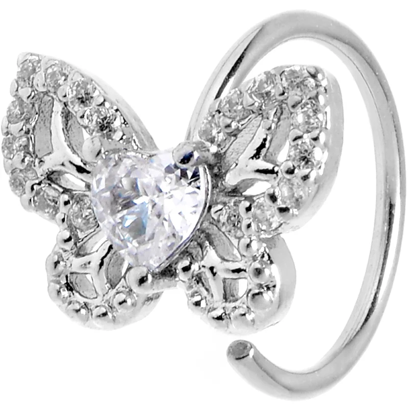 Nose Rings for Distinctive Look -20 Gauge 5/16 Clear CZ Gem Butterfly Delight Nose Hoop Nose Rings for Distinctive Look -20 Gauge 5/16 Clear CZ Gem Butterfly Delight Nose Hoop
