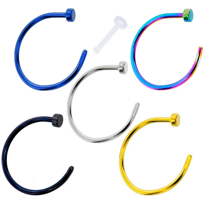 Fashion-Forward Nose Rings -20 Gauge 3/8 Pack Set of 5 Assorted Stainless Steel Nose Hoop Rings Fashion-Forward Nose Rings -20 Gauge 3/8 Pack Set of 5 Assorted Stainless Steel Nose Hoop Rings