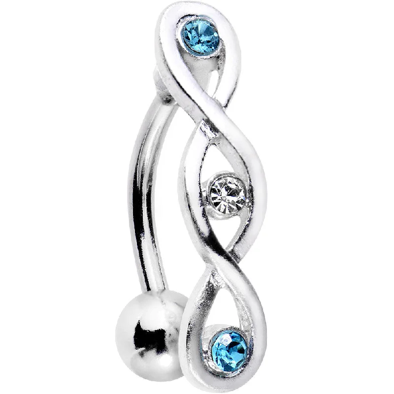 Elegant Belly Rings with Luxurious Appeal -Light Blue and Clear Gem Infinity Loop Twist Top Mount Belly Ring Elegant Belly Rings with Luxurious Appeal -Light Blue and Clear Gem Infinity Loop Twist Top Mount Belly Ring