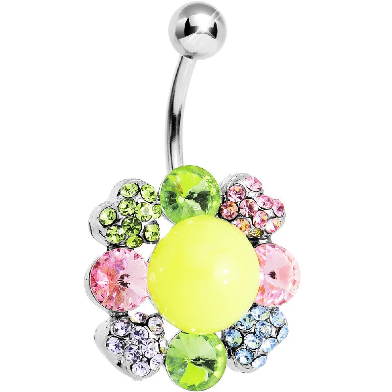 Stylish Belly Rings with Elegant Features -Multi Gem Neon Flower Belly Ring