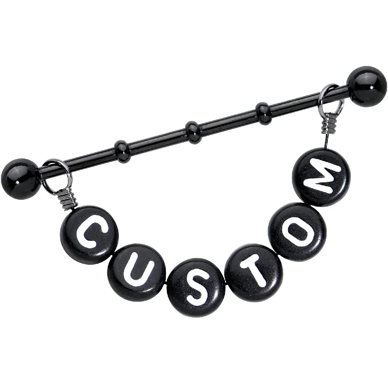 Women's Earrings – Elegant Designs for Every Personality--Handmade Custom Black Personalized Name Dangle Industrial Barbell 40mm Women's Earrings – Elegant Designs for Every Personality--Handmade Custom Black Personalized Name Dangle Industrial Barbell 40mm