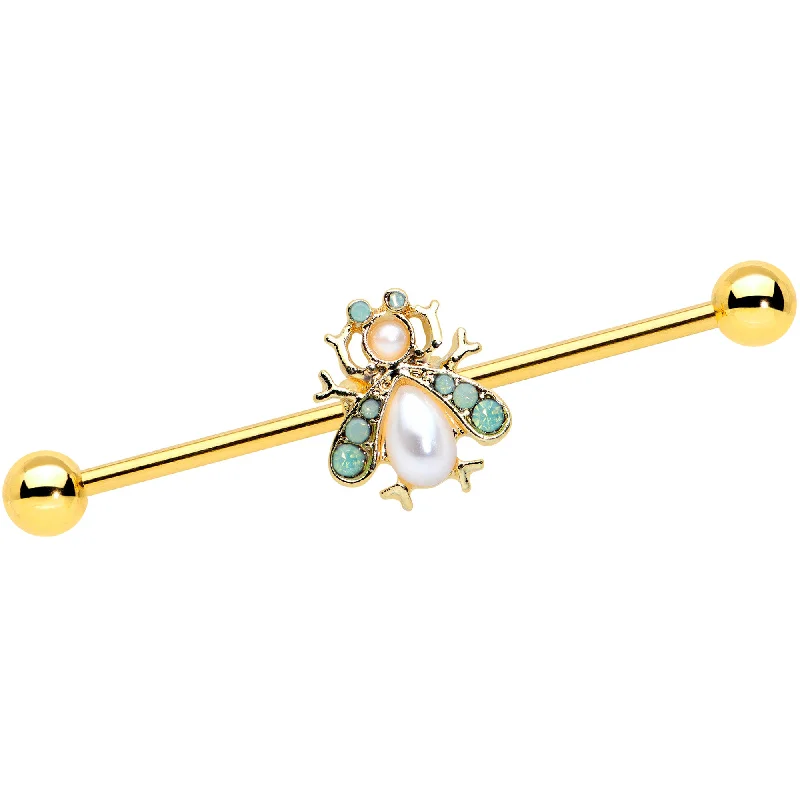 Women's Earrings – Elegant Designs for Every Personality--14 Gauge White Gem Gold Tone Snow Bug Industrial Barbell 38mm Women's Earrings – Elegant Designs for Every Personality--14 Gauge White Gem Gold Tone Snow Bug Industrial Barbell 38mm