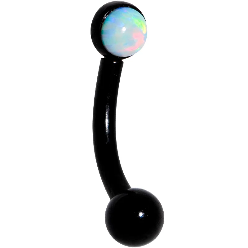 Women's Earrings – Elegant Designs for Every Personality--16 Gauge 1/4 White Synthetic Opal Flat Set Black IP Curved Eyebrow Rook Piercing Women's Earrings – Elegant Designs for Every Personality--16 Gauge 1/4 White Synthetic Opal Flat Set Black IP Curved Eyebrow Rook Piercing