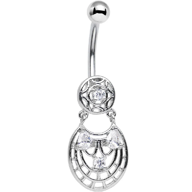 Belly Rings with Beautiful Detailing for Chic Style -Clear CZ Gem Circular Woven Pattern Dangle Belly Ring Belly Rings with Beautiful Detailing for Chic Style -Clear CZ Gem Circular Woven Pattern Dangle Belly Ring