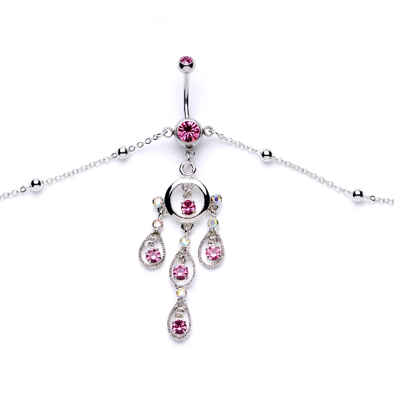 Comfortable Belly Rings with Sleek Design -Pink Gem Dancing Queen Chandelier Dangle Belly Ring Belly Chain Comfortable Belly Rings with Sleek Design -Pink Gem Dancing Queen Chandelier Dangle Belly Ring Belly Chain