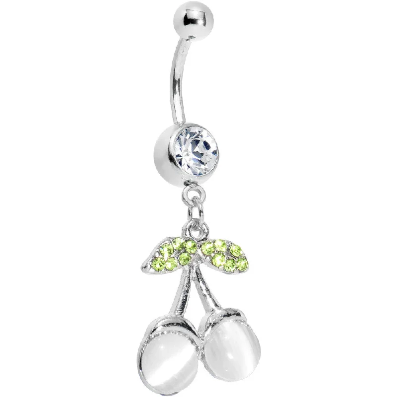 Designer Belly Rings for Exclusive Looks -Delicious Clear Cherry Dangle Belly Ring